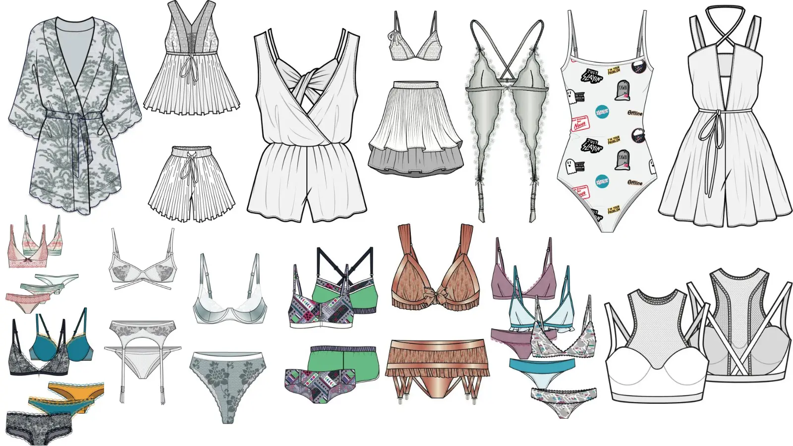 Intimates & Sleepwear Flat Sketch Library