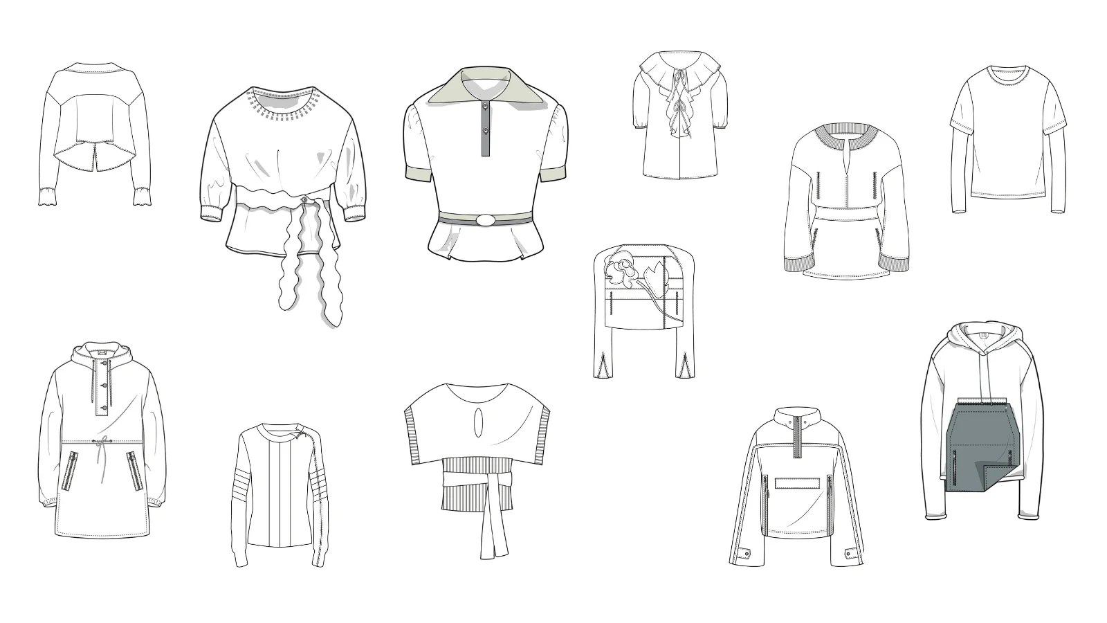 Tees & Sweatshirts Flat Sketch Library