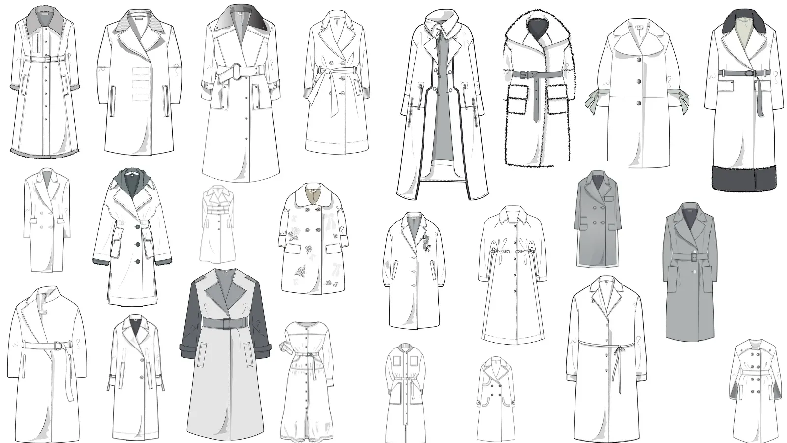 Coats & Trench Coats Flat Sketch Library