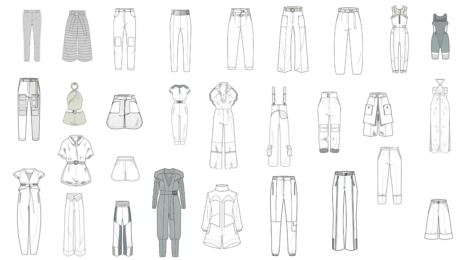 Pants, Shorts & Jumpsuits Flat Sketch Library