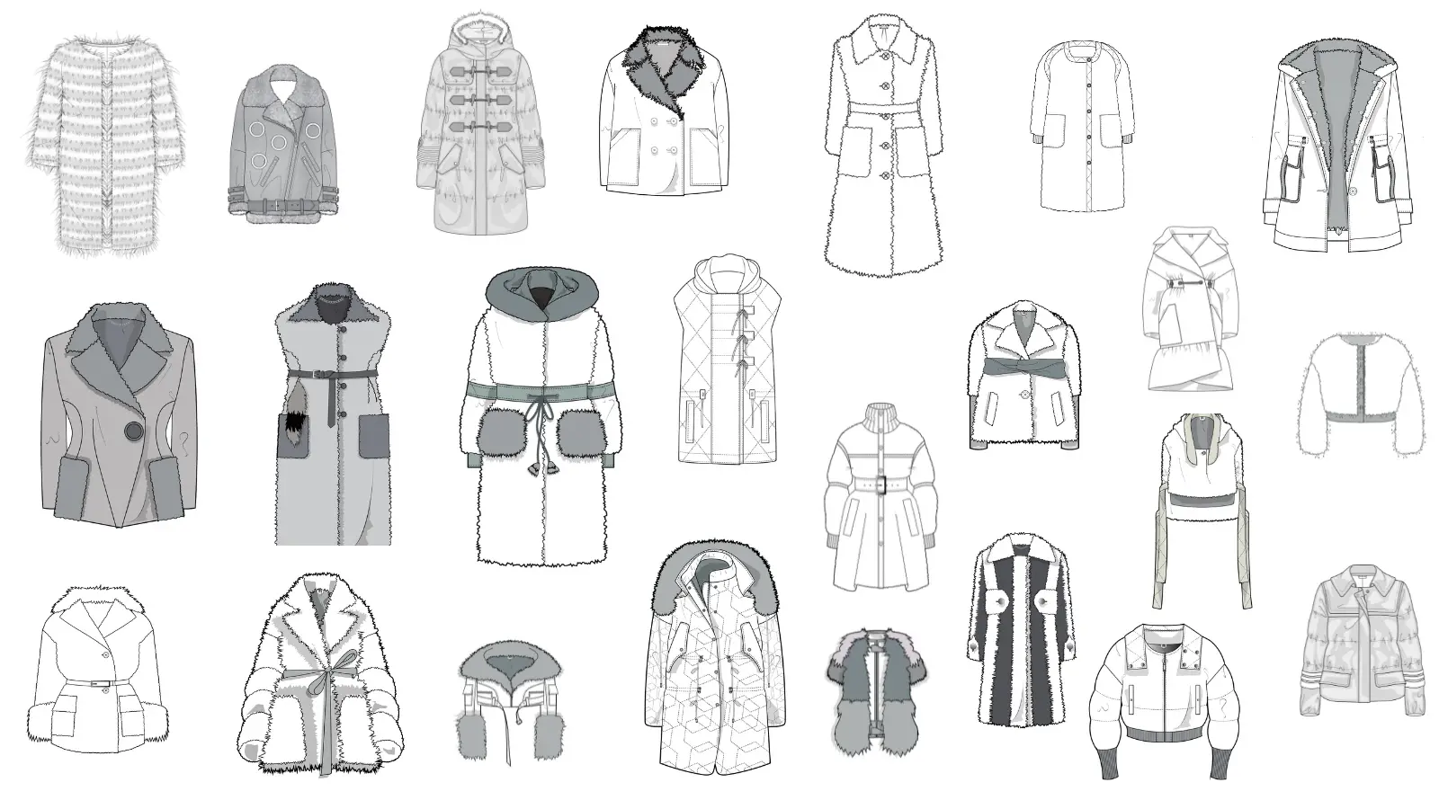 Down Jackets & Fur Flat Sketch Library