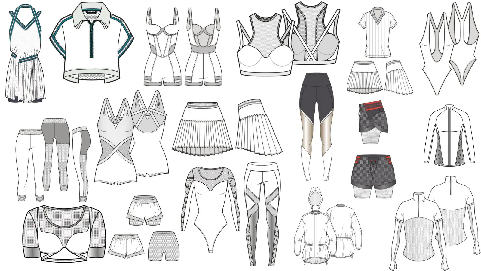 Activewear Flat Sketch Library